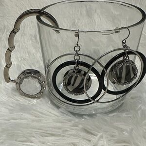 Stylish Black and Silver Hoop Earrings and a Purse holder